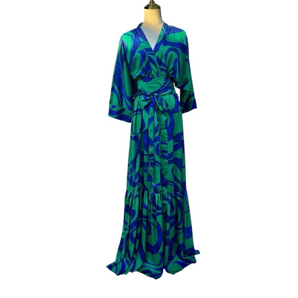 Lynne Summer Dresses & Skirts - Elegant Green and Blue Maxi Dress